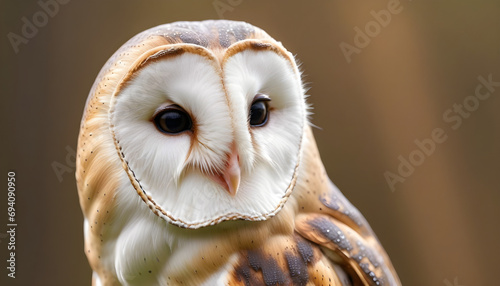 Common barn owl (Tyto albahead). Close up.