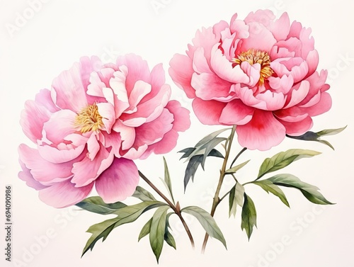 Minimalistic Watercolor Illustration of Beautiful Peony Flowers AI Generated