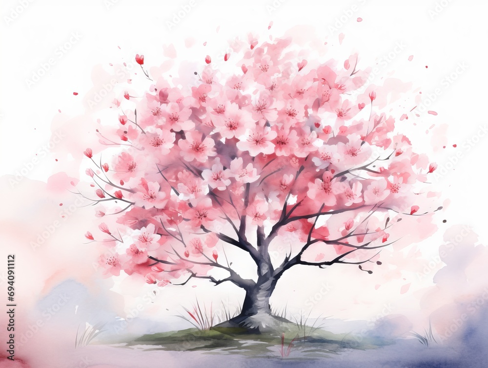 Superb Watercolor Illustration of a Spring Border or Background with Pink Blossom AI Generated