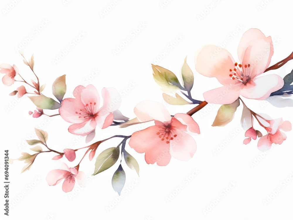 Minimalistic Watercolor Illustration of a Tree Branch and Flower AI Generated