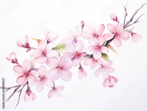 Minimalistic Watercolor Illustration of Sakura Cherry Blossom Spring Flowers AI Generated