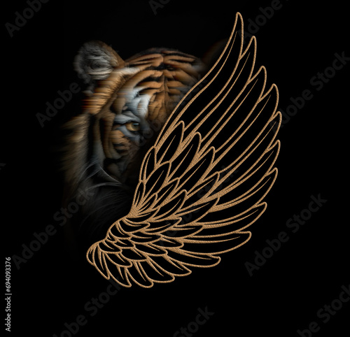 graphic geometric leopard face bird wing  pattern background texture abstract design print