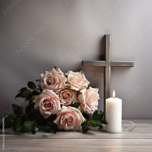 Ein schöner Hintergrund für eine Trauerkarte mit Kreuz und Rosen