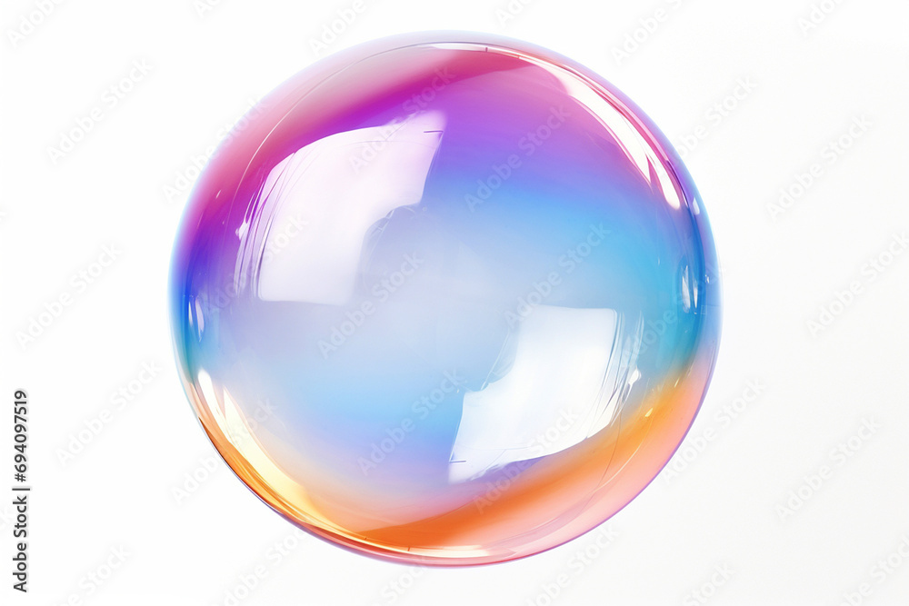 One rainbow soap bubble floating in the air isolated on white background. Iridescent bubbles. Dreaming, fun and joy concept, copy space for text One rainbow soap bubble floating in the air isolated on white background. Iridescent bubbles. Dreaming, fun and joy concept, copy space for text
