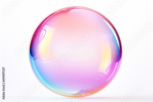 One rainbow soap bubble floating in the air isolated on white background. Iridescent bubbles. Dreaming  fun and joy concept  copy space for text