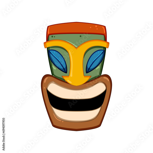 hawaii tiki mask cartoon. hawaiian tropical, polynesian statue, luau african hawaii tiki mask sign. isolated symbol vector illustration