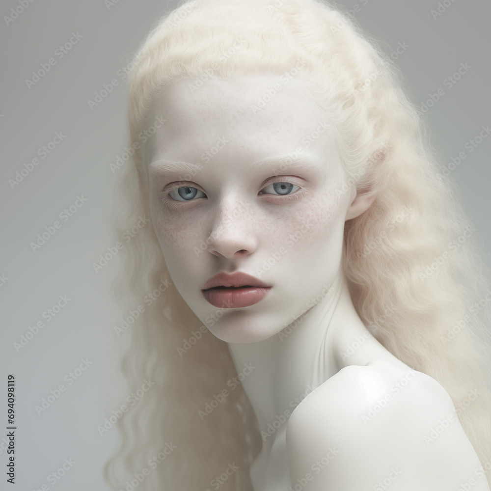 Perfect. Portrait of beautiful albino woman isolated on white studio background. Beauty, fashion, skincare, cosmetics concept. Copyspace. Well-kept skin, fresh look. Inclusion and diversity.