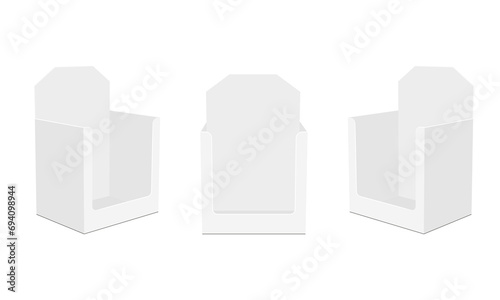Blank POS DIsplay Boxes, Front And Side View, Isolated. Vector Illustration