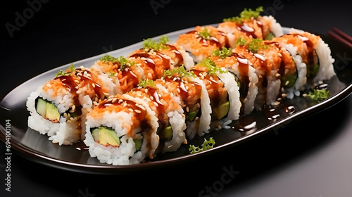 Assorted sushi on a plate, fresh and ready to enjoy, Japanese traditional cuisine