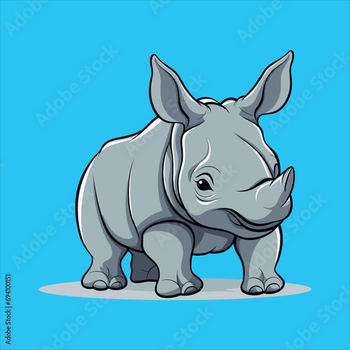 cute Rhino simple minimalism flat color vector illustration 
