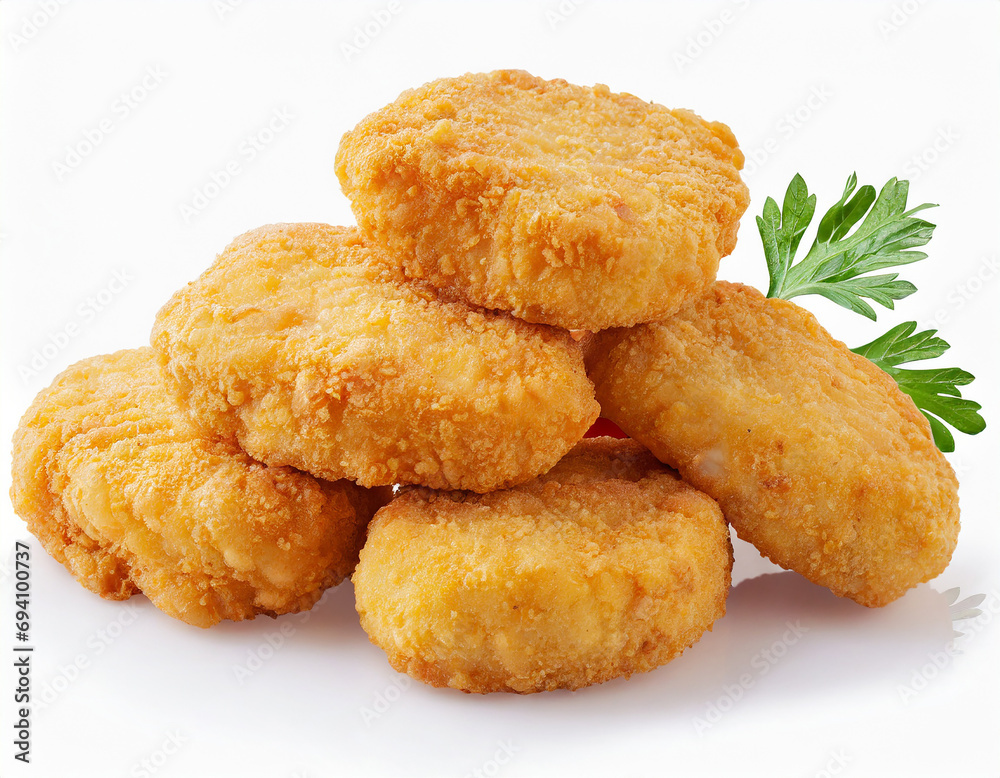Chicken nuggets isolated on white background with clipping path