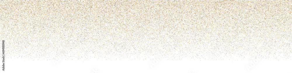 Gold dust glitter overlay background. Sparkling golden falling confetti border. Sequin dust frame wallpaper for wedding or christmas banner. Vector illustration.