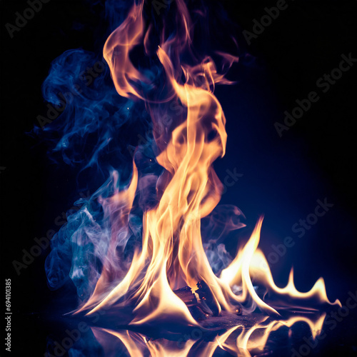 Fire flames on a black background, motion blur, abstract art, toned © Merlin