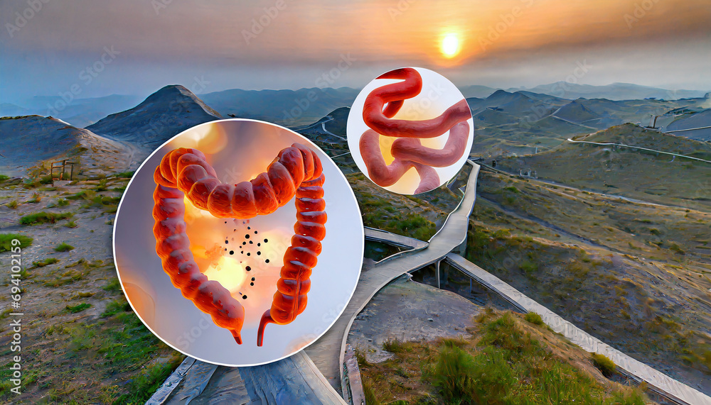 Large and small intestine. Colon cancer, bacteria, inflammation