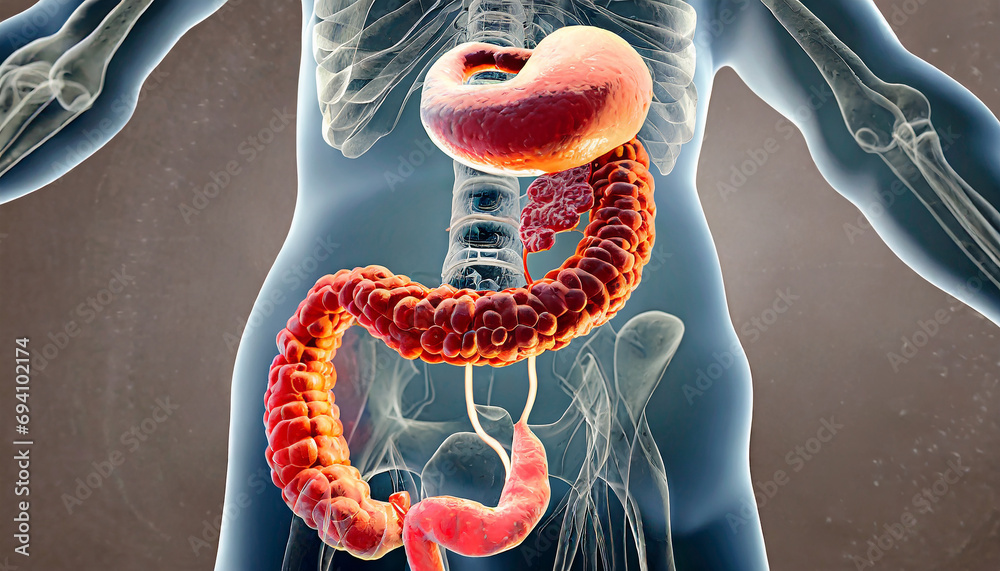 Large and small intestine. Colon cancer, bacteria, inflammation