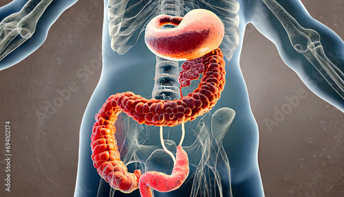 Large and small intestine. Colon cancer, bacteria, inflammation, ulcerative colitis, colonoscopy, diverticulosis and diverticulitis, colon polyps photo