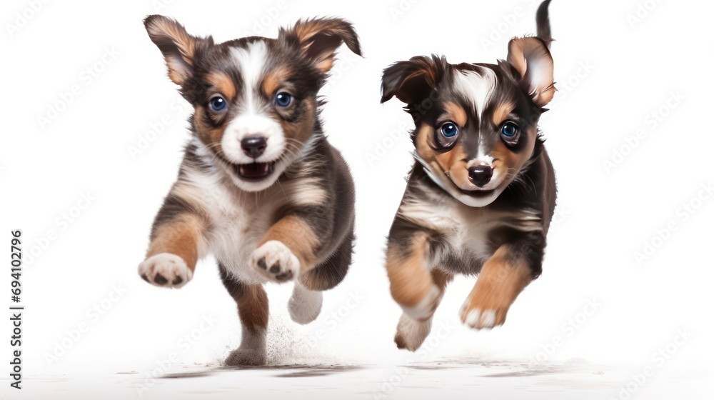Two cute puppies running 