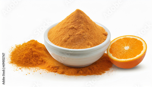 Orange fruit powder isolated on white background with clipping path
