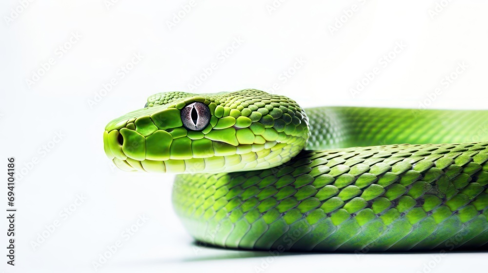 Green snake on a white background. Green snake on a white background.