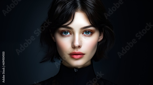 Portrait of beautiful young woman with professional make-up and hairstyle. 