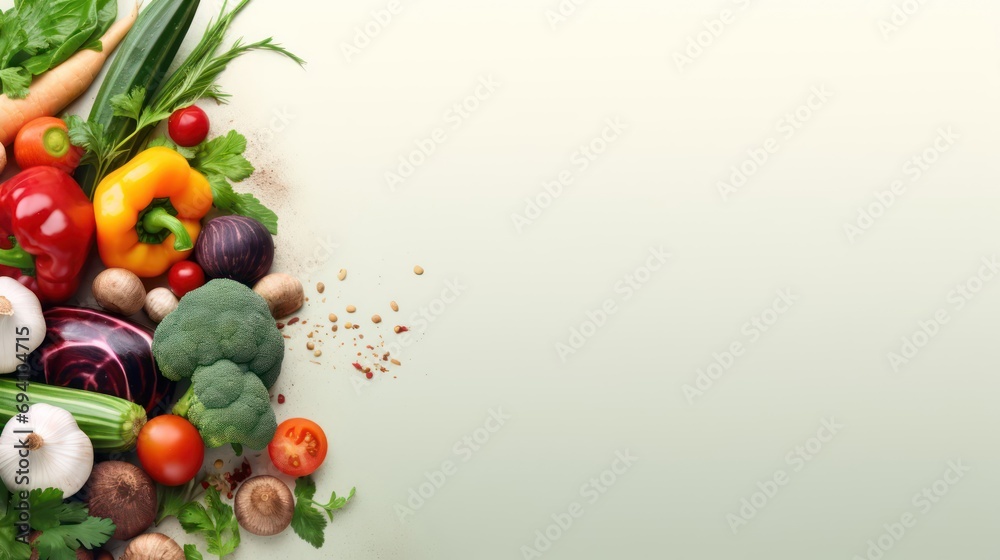 Bright and tasty vegetables on a light background with space for text. Healthy lifestyle concept Bright and tasty vegetables on a light background with space for text. Healthy lifestyle concept