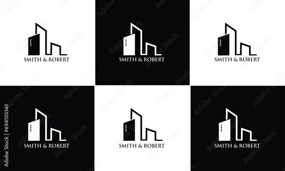 Set of Buildings black and white real estate logo