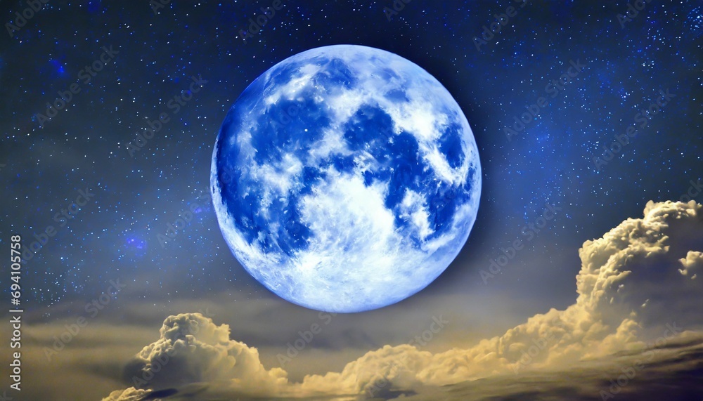 blue moon super full moon august moon bright stars the background full of stars in the galaxy