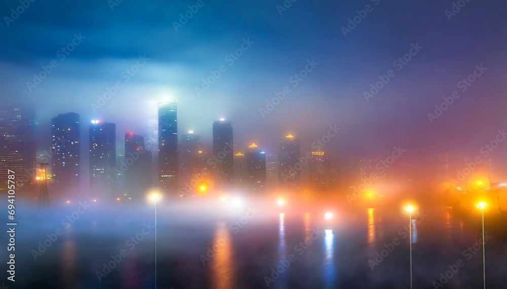 city lights in the mist cityscape in the fog background with urban skyline generative ai illustrations