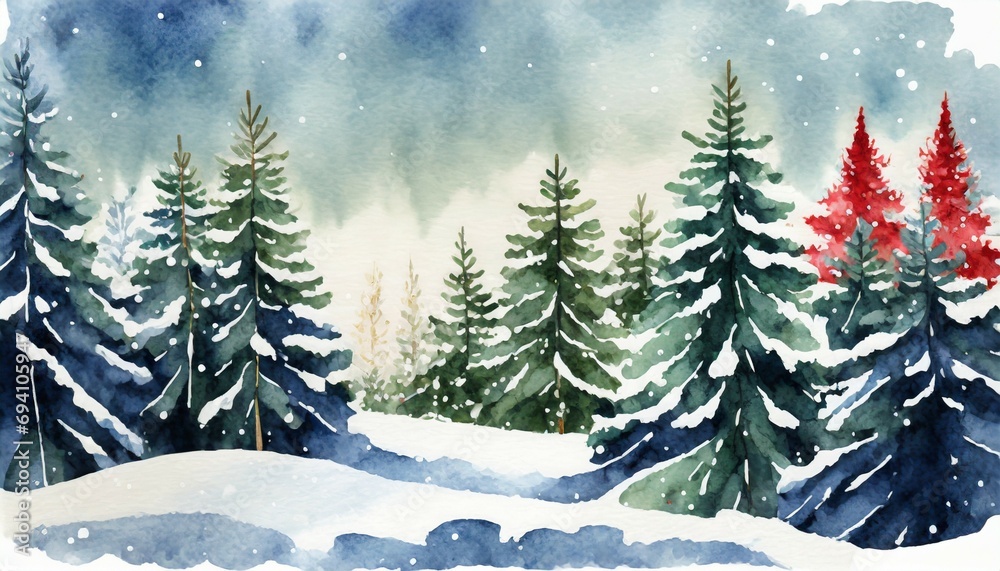 watercolor style snowy forest with christmas trees winter nature illustration concept of joyful holiday season