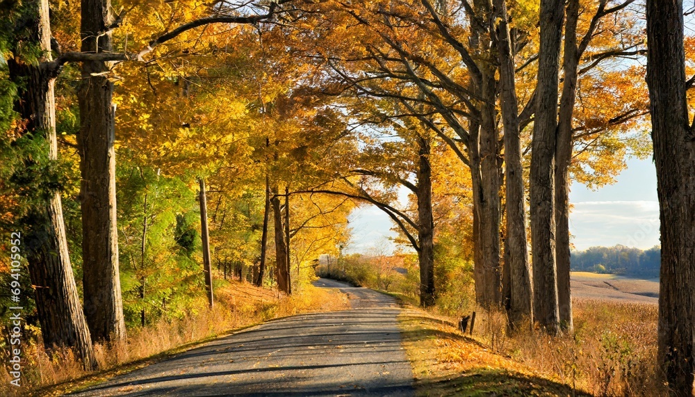 fall trees down a country road