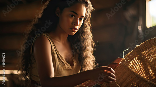 Portrait of woman with a wicker basket