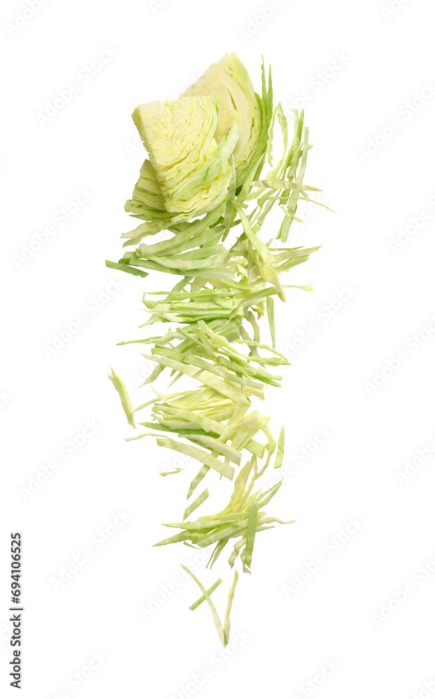 Obraz premium Cabbage chopped into strips on a white background