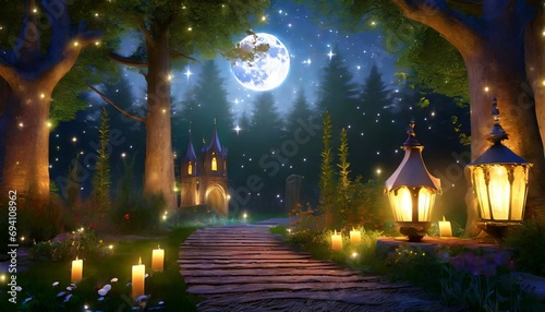magical fantasy fairy tale scenery night in a forest