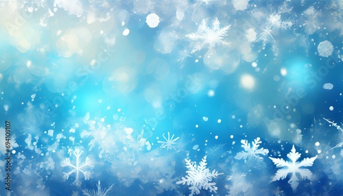 abstract blue white winter background with snowflakes and ice effect © Raymond