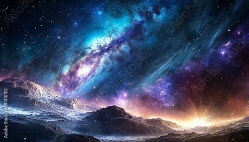 epic concept art of a photo realistic outer space landscape with waves of energy light and a cinematic background of stars galaxies and the universe