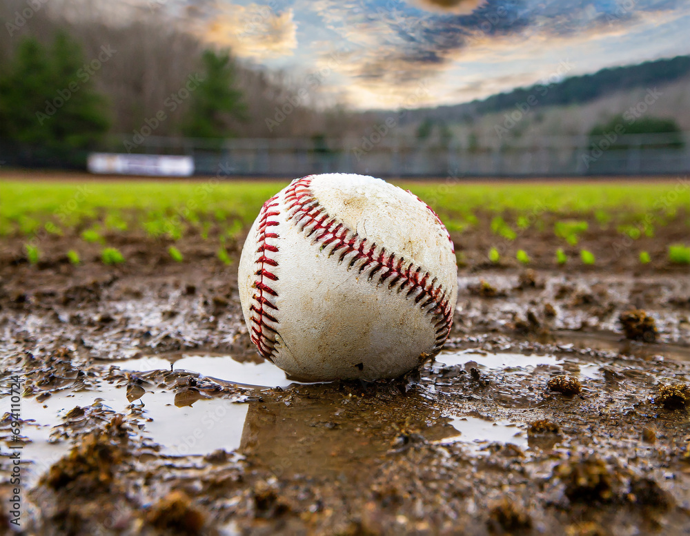 Baseball on a muddy field