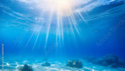 Beautiful blue ocean background with sunlight and undersea scene