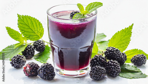 Blackberry juice isolated on white background, organic and healthy concept