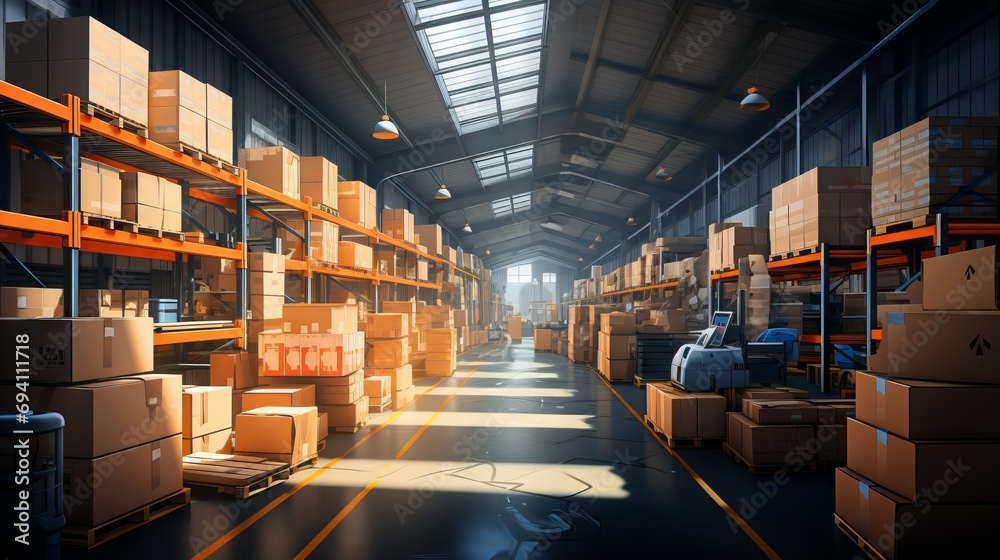 Loaded Warehouse, High Stock Levels - AI Generated