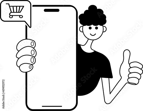 vector illustration, shopping in an online store, via mobile phone