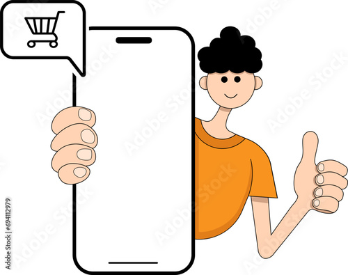 vector illustration, shopping in an online store, via mobile phone