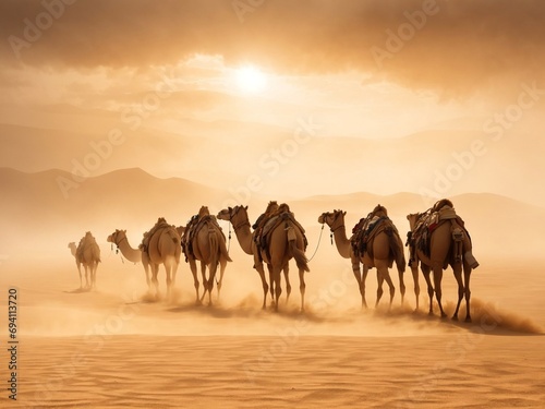 Sandstorm Adventure with Camels  Navigating Nature s Fury in the Desert Whirlwind