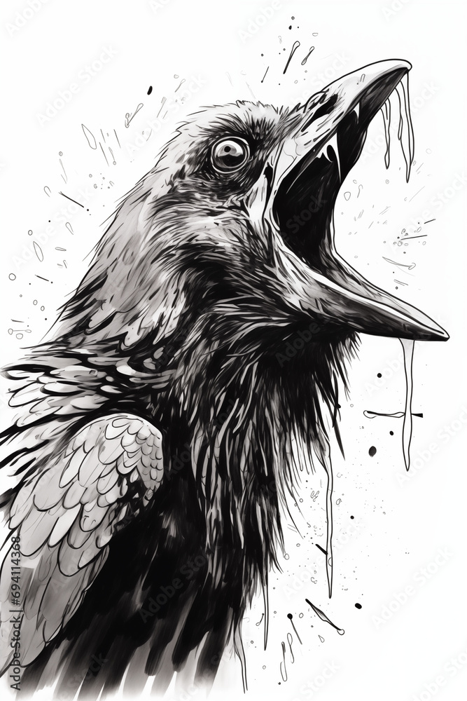 Obraz premium angry bird black and white scary halloween animal design