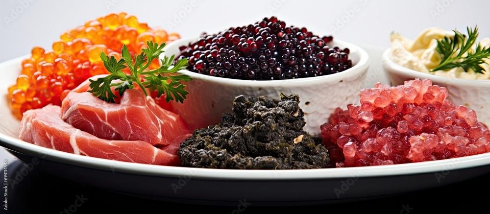 High-quality starters: caviar, venison, tuna, and salmon.