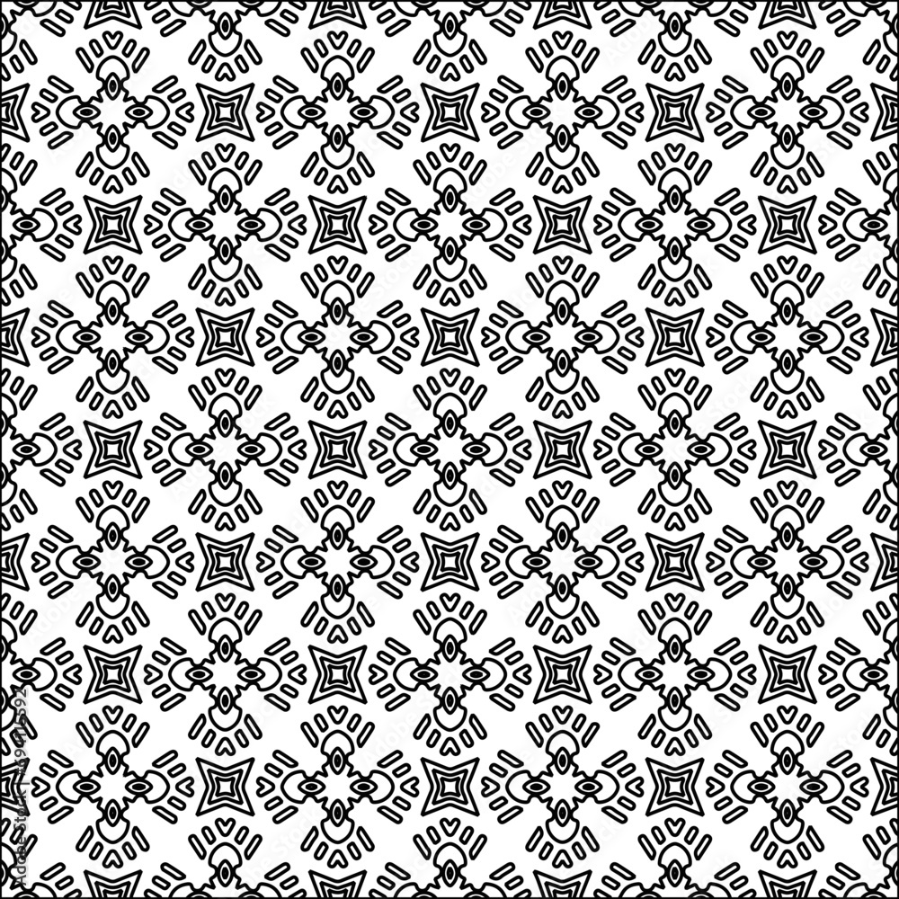 Figures from lines. Black patterns on white background for web pages, textures, cards, posters, textiles, textiles, packaging or napkins. Abstract wallpaper. Repeating background image. White texture.