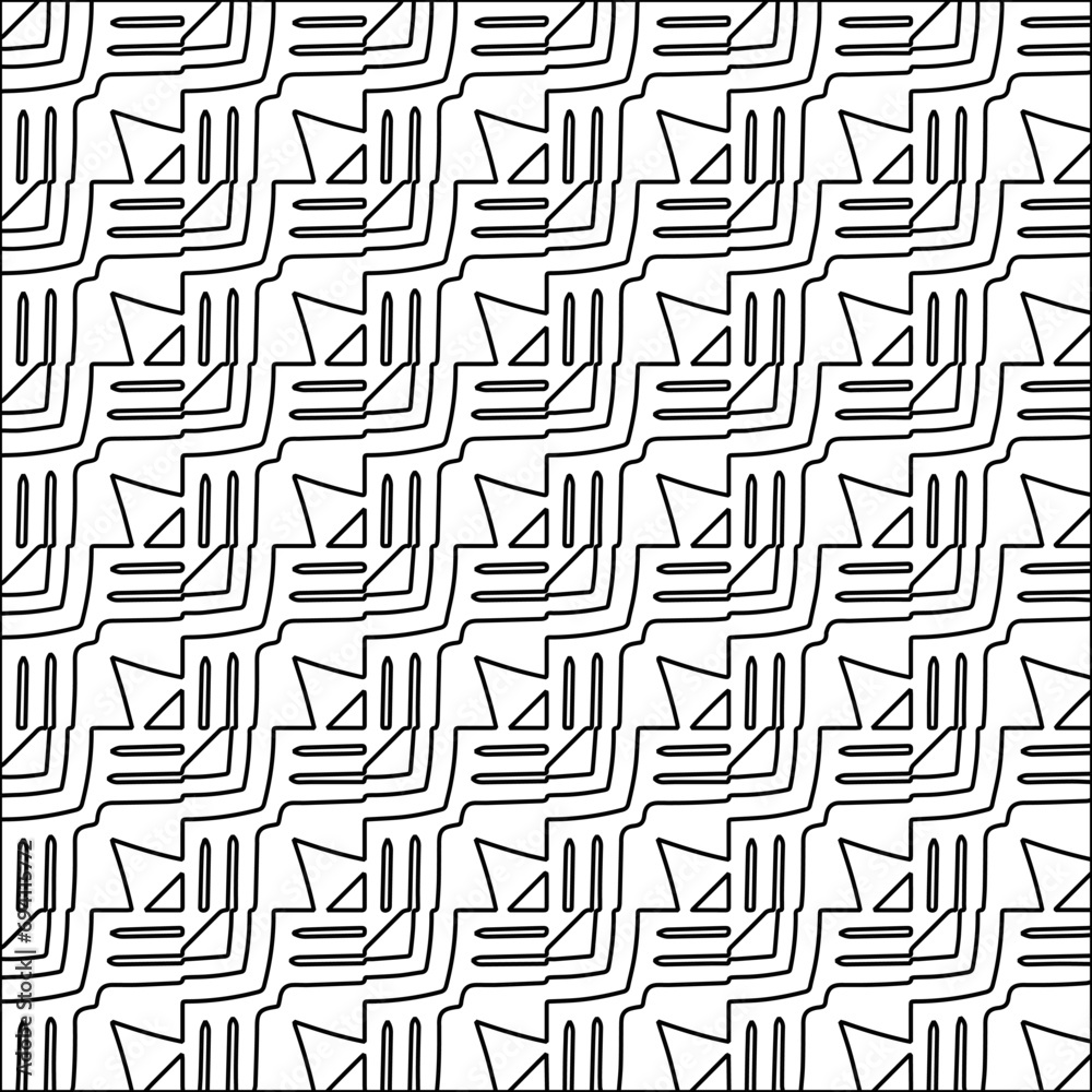 Figures from lines. Black patterns on white background for web pages, textures, cards, posters, textiles, textiles, packaging or napkins. Abstract wallpaper. Repeating background image. White texture. Figures from lines. Black patterns on white background for web pages, textures, cards, posters, textiles, textiles, packaging or napkins. Abstract wallpaper. Repeating background image. White texture.