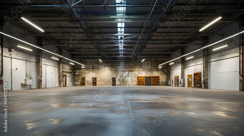 Expansive Minimalist Warehouse, Reflective Floor - AI Generated © ArquitecAi