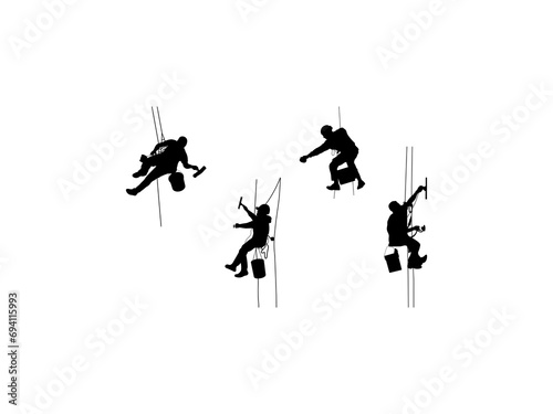 Set of Window Cleaner Silhouette in various poses isolated on white background