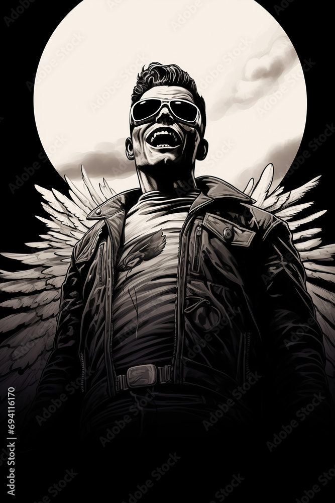 Naklejka premium angry zombie skull black and white scary halloween skeleton design