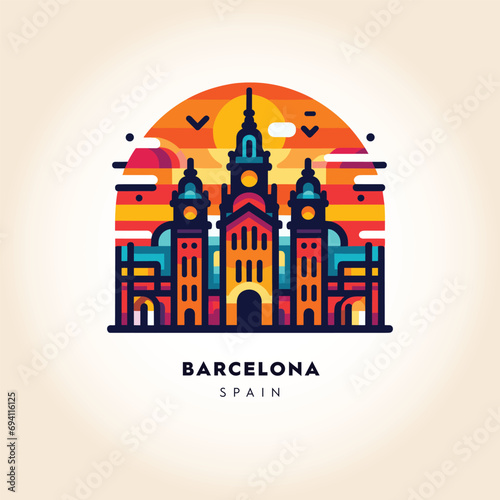 Barcelona Skyline: Colorful Abstract Warm-Toned Vector Illustration photo